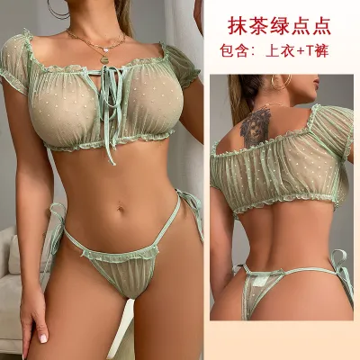 Women Fashion Sexy Mesh Polka Dot Print Bra Set