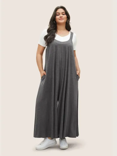 Summer Women Loose Plus Size Colored Cotton Sleeveless Casual Jumpsuits