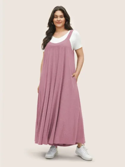 Summer Women Loose Plus Size Colored Cotton Sleeveless Casual Jumpsuits