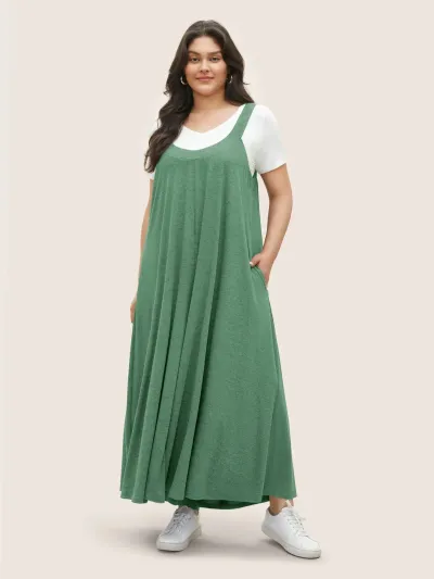Summer Women Loose Plus Size Colored Cotton Sleeveless Casual Jumpsuits