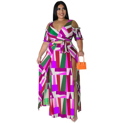 Women Plus Size Urban Wind Contrast Shoulder Skirt Suit Set