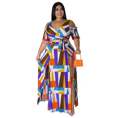 Women Plus Size Urban Wind Contrast Shoulder Skirt Suit Set