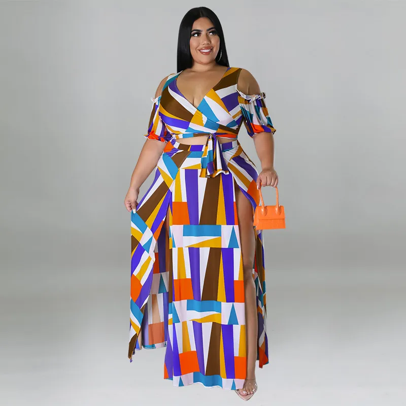 Women Plus Size Urban Wind Contrast Shoulder Skirt Suit Set