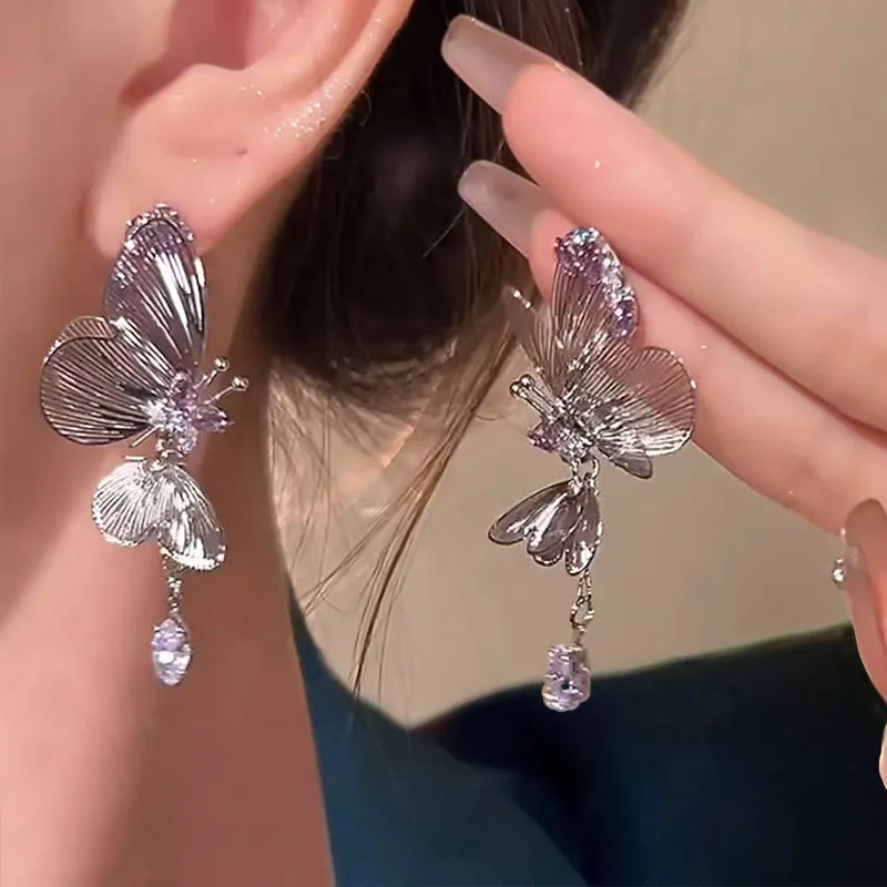 Fashion Creative Butterfly Rhinestone Earrings Sweet Style Copper