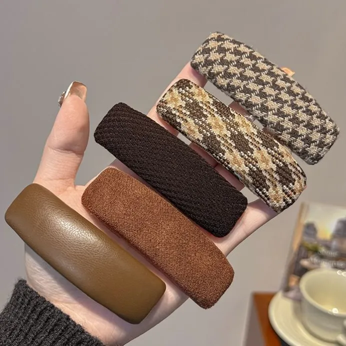 Women Fashion Retro Houndstooth Cloth Hairpin