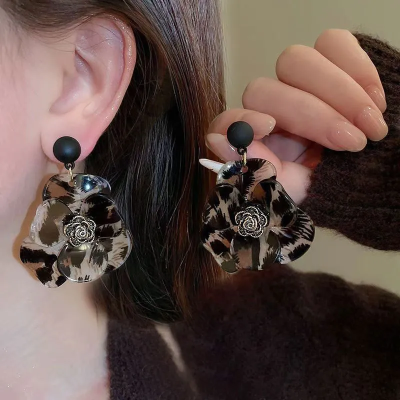 Fashion Leopard Floral Acrylic Earrings Retro Style
