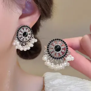 Ethnic Style Diamond Pearl Earrings Alloy Retro