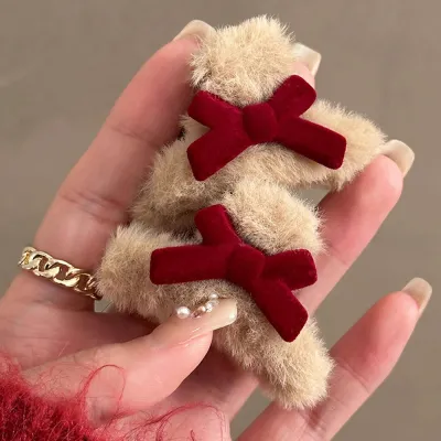 Simple Red Bow Plush Shark Claw