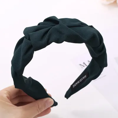 Women Elegant Pleated Wide-Brimmed Solid Color Sweet Cloth Headband