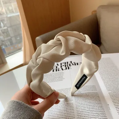 Women Elegant Pleated Wide-Brimmed Solid Color Headband