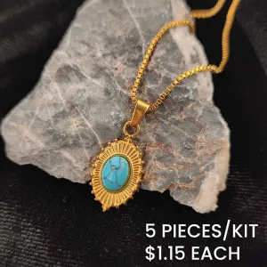 Vintage Boho Natural Stone Stainless Steel Chain Necklace