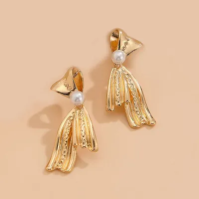Fashion Bow Pearl Earrings Vintage Alloy