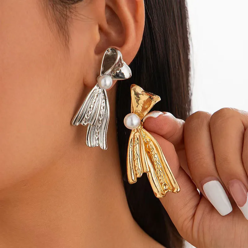 Fashion Bow Pearl Earrings Vintage Alloy