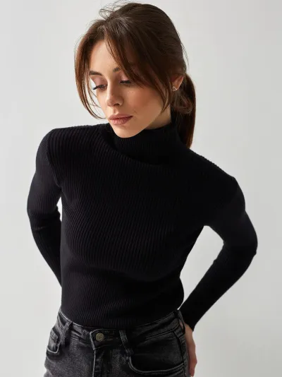 Women's Turtleneck Long Sleeve Solid Color Knitted Pullover Sweater