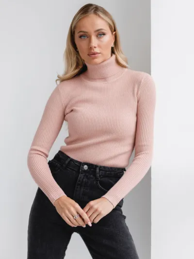Women's Turtleneck Long Sleeve Solid Color Knitted Pullover Sweater
