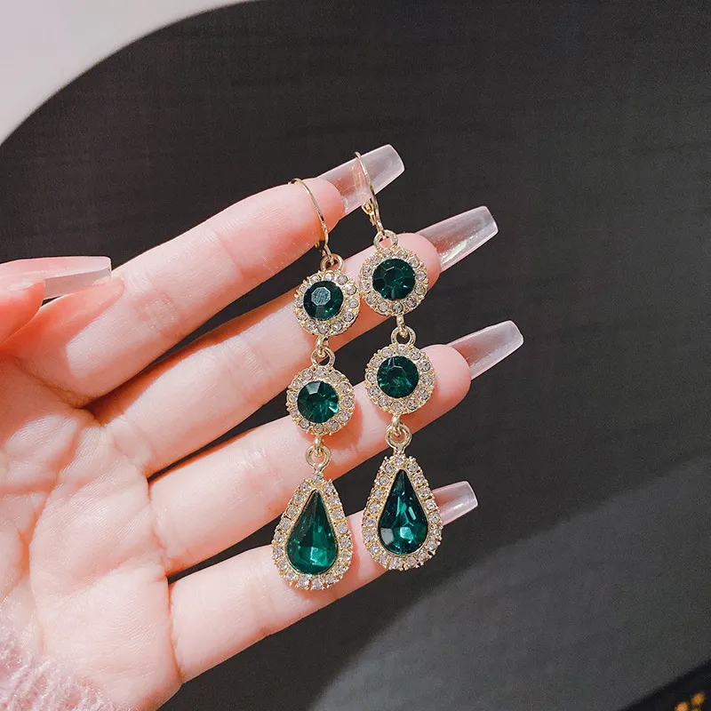 Temperament Green Zircon Alloy Earrings Cold Wind Style