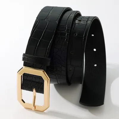 Women Fashion Crocodile Pattern Square Buckle Belt