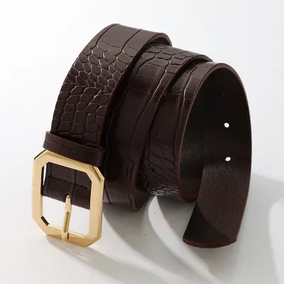Women Fashion Crocodile Pattern Square Buckle Belt