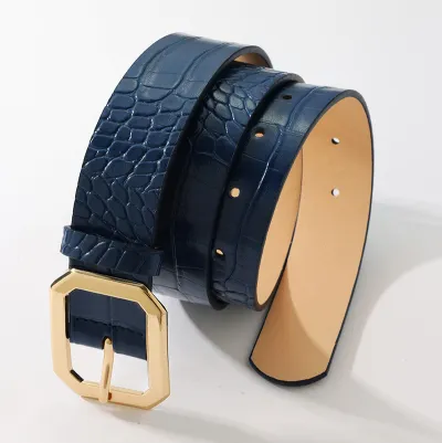 Women Fashion Crocodile Pattern Square Buckle Belt