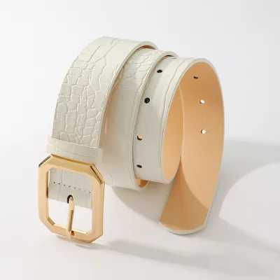 Women Fashion Crocodile Pattern Square Buckle Belt