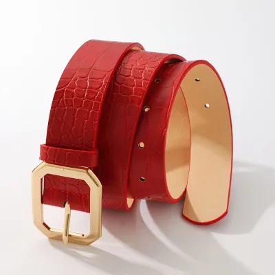 Women Fashion Crocodile Pattern Square Buckle Belt