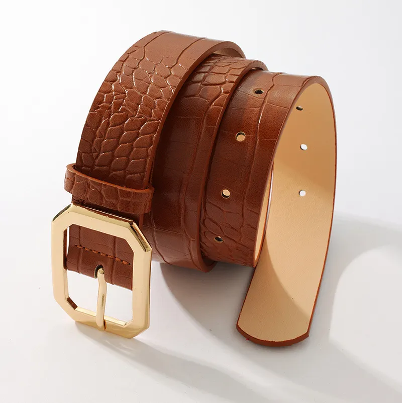 Women Fashion Crocodile Pattern Square Buckle Belt