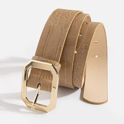 Women Fashion Crocodile Pattern Square Buckle Belt