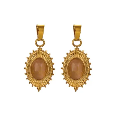 Vintage Boho Natural Stone Stainless Steel Clip Earrings