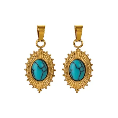 Vintage Boho Natural Stone Stainless Steel Clip Earrings