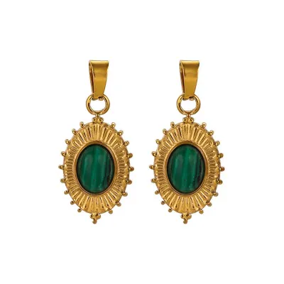 Vintage Boho Natural Stone Stainless Steel Clip Earrings