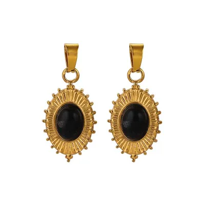 Vintage Boho Natural Stone Stainless Steel Clip Earrings