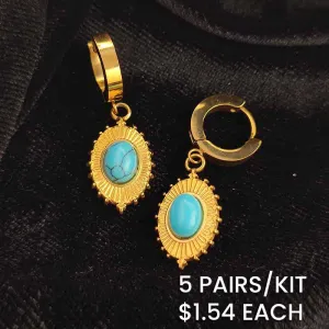Vintage Boho Natural Stone Stainless Steel Clip Earrings