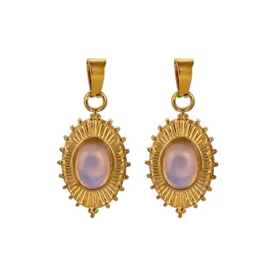 Vintage Boho Natural Stone Stainless Steel Clip Earrings