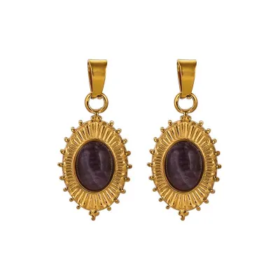 Vintage Boho Natural Stone Stainless Steel Clip Earrings