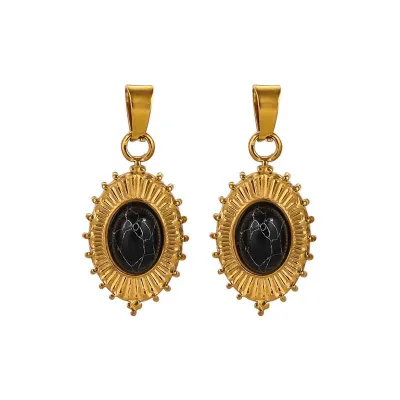 Vintage Boho Natural Stone Stainless Steel Clip Earrings