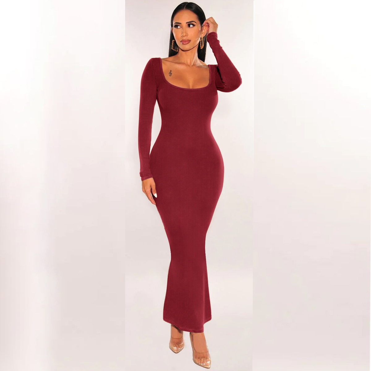 Wholesale Autumn Winter Women Fashion Sexy Tight Square Neck