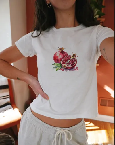 Women's Slim Fit Cherry Printed Crop Top T-Shirt