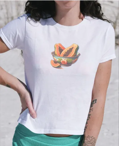 Women's Slim Fit Cherry Printed Crop Top T-Shirt