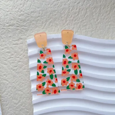 Women Fashion Geometric Printed Acrylic Earrings
