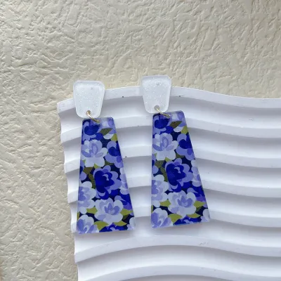 Women Fashion Geometric Printed Acrylic Earrings