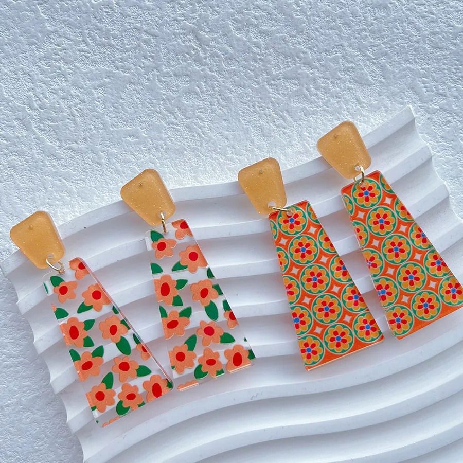 Women Fashion Geometric Printed Acrylic Earrings