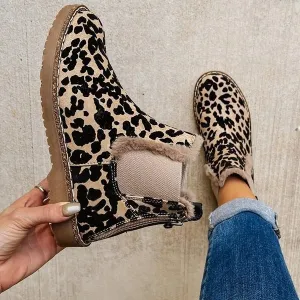 Autumn Winter Plus Size Fashion Leopard Plush Snow Boots for Women