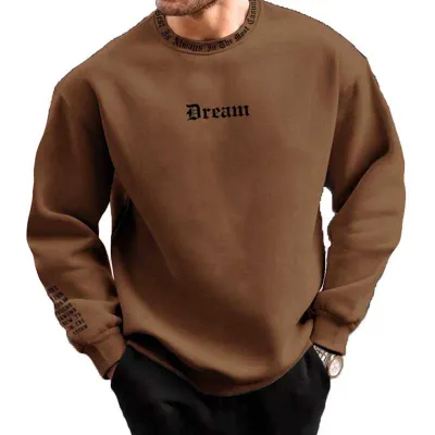 Men Autumn Winter Casual Letter Print Long Sleeve Loose Pullover Sweatshirts
