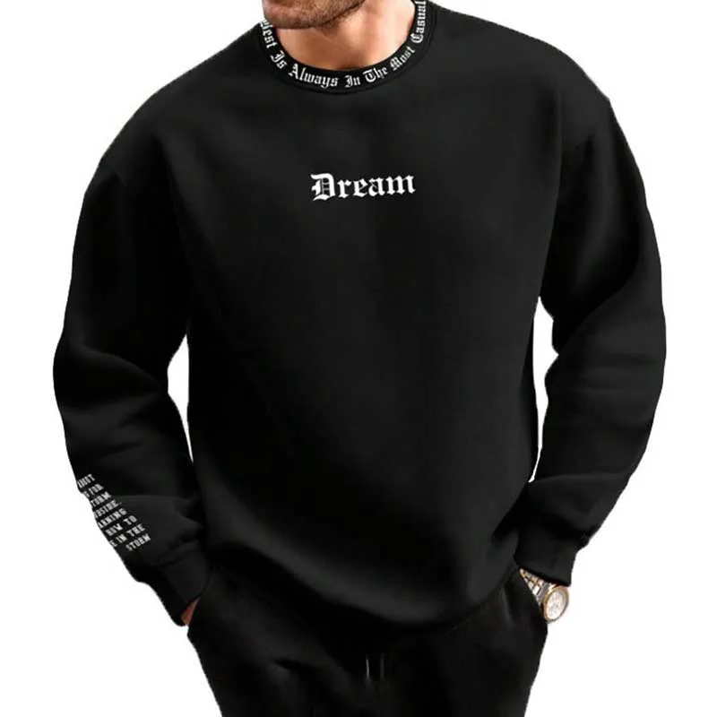 Men Autumn Winter Casual Letter Print Long Sleeve Loose Pullover Sweatshirts