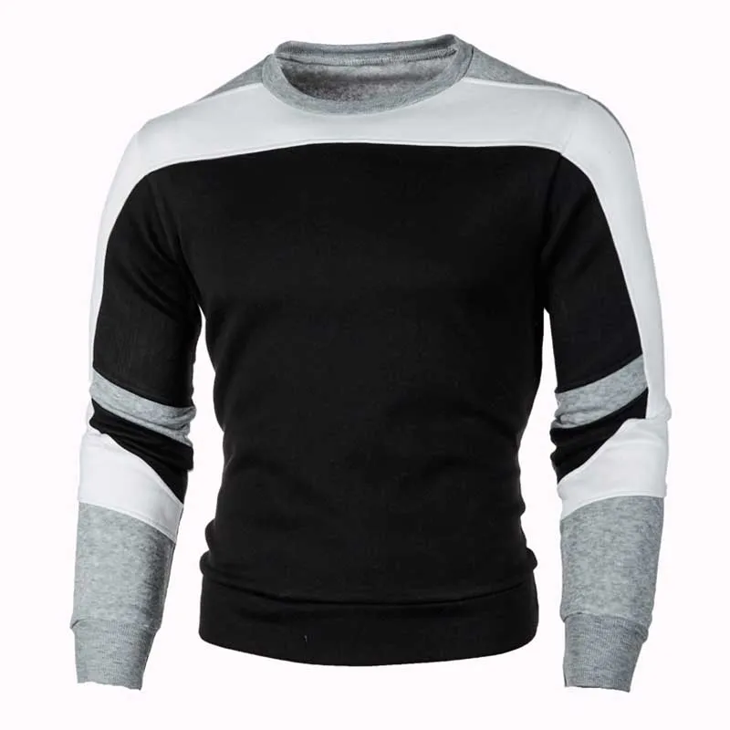 Men Spring Autumn Casual Sports Color Matching Plus Size Long Sleeve Pullover Fleece-Lined Sweatshirt