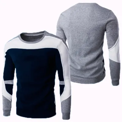 Men Spring Autumn Casual Sports Color Matching Plus Size Long Sleeve Pullover Fleece-Lined Sweatshirt