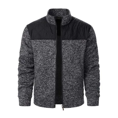 Men Autumn Winter Casual Color Matching Long Sleeve Stand Collar Cardigan Coat