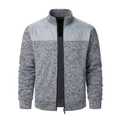 Men Autumn Winter Casual Color Matching Long Sleeve Stand Collar Cardigan Coat