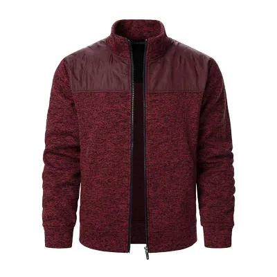 Men Autumn Winter Casual Color Matching Long Sleeve Stand Collar Cardigan Coat