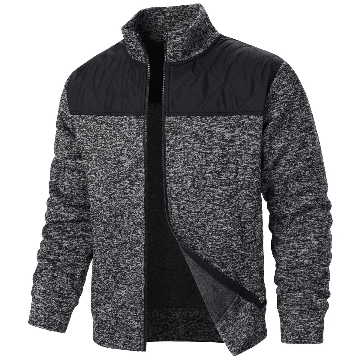 Men Autumn Winter Casual Color Matching Long Sleeve Stand Collar Cardigan Coat